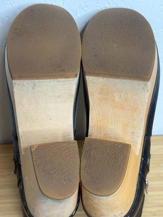 Swedish Hasbeens Black Leather Zip It Emy Clog Boots Size 38 - Picture 4 of 7